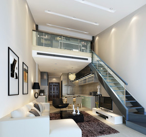 在小户型跃层楼梯装修的时候,我们可以选择玻璃质感的装修做